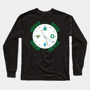 Reduce Reuse Repeat Recycle Environmental Clock Long Sleeve T-Shirt